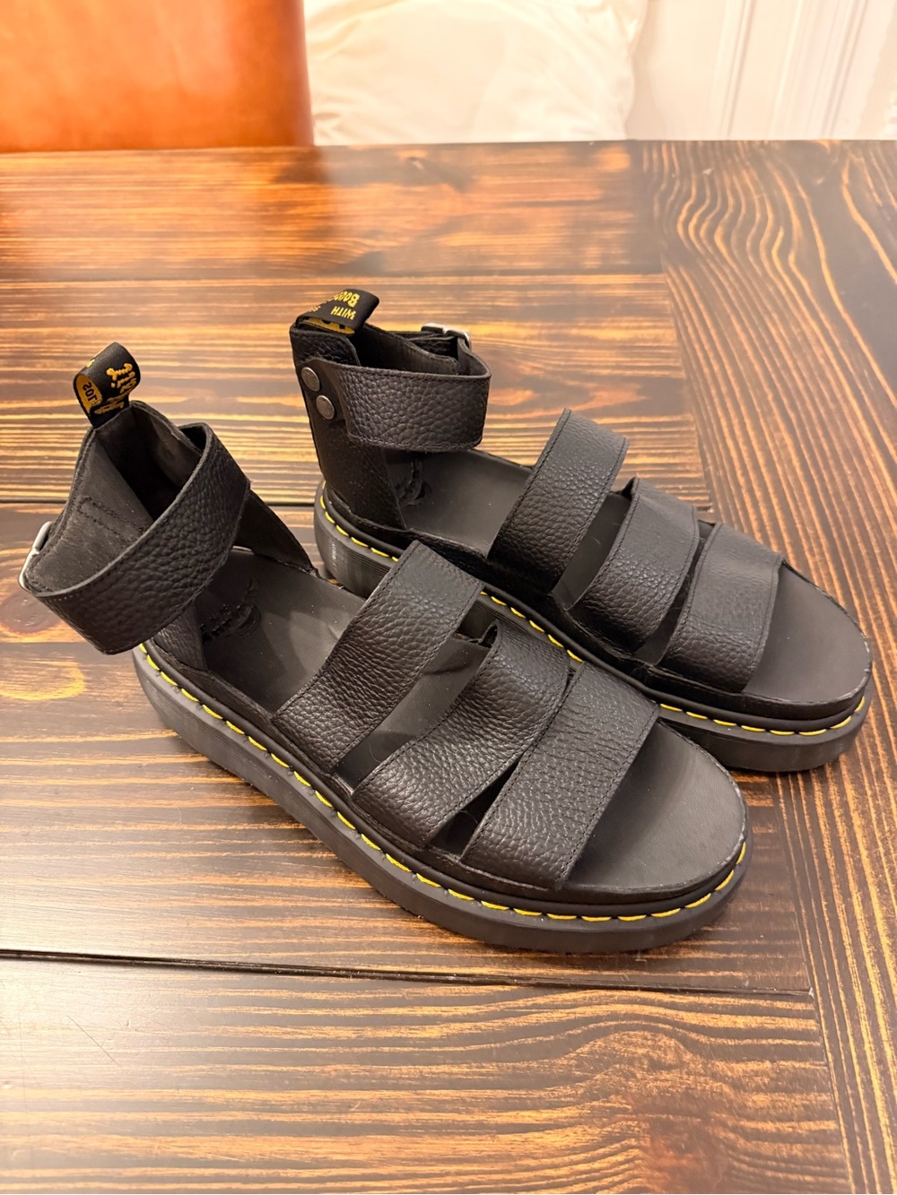 Dr. Martens Clarissa II Quad Black Leather Platform Sandals Women’s 11